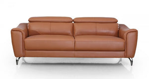 80" Brown Genuine Leather Sofa With Silver Legs