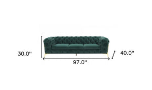 97" Green Velvet Sofa With Gold Legs