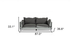 87" Dark Gray Polyester Blend Sofa With Silver Legs