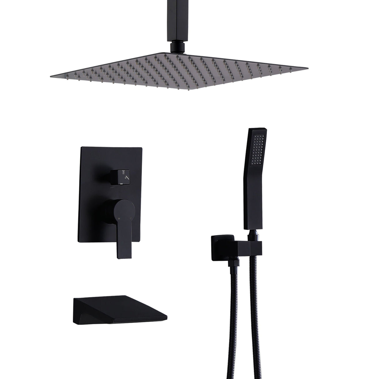 Contemporary Shower System With Rainfall Head And Handheld Spray, Wall Mounted by Couch.com