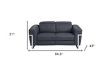 65" Gray And Silver Italian Leather Power Reclining Loveseat