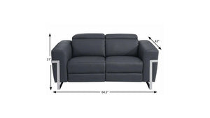 65" Gray And Silver Italian Leather Power Reclining Loveseat