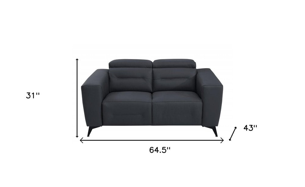 65" Gray And Black Italian Leather Power Reclining Loveseat