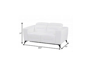 65" White And Black Italian Leather Power Reclining Loveseat