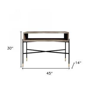 45" Gray and Black Concrete and Iron Console Table