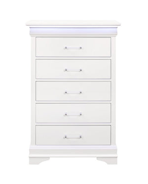 16" White Solid Wood Five Drawer Chest with LED Lighting