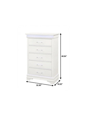 16" White Solid Wood Five Drawer Chest with LED Lighting