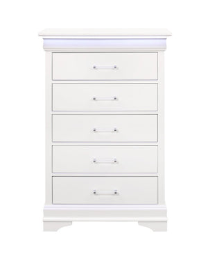16" White Solid Wood Five Drawer Chest with LED Lighting