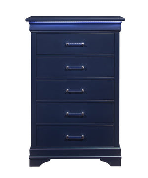 32" Blue Wood Lighted Five Drawer Dresser