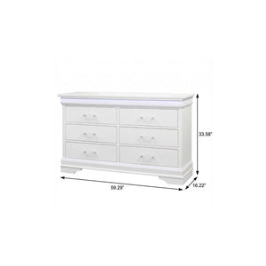59" White Solid Wood Lighted Six Drawer Double Dresser