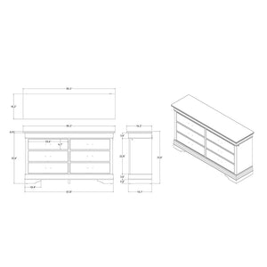 59" White Solid Wood Lighted Six Drawer Double Dresser