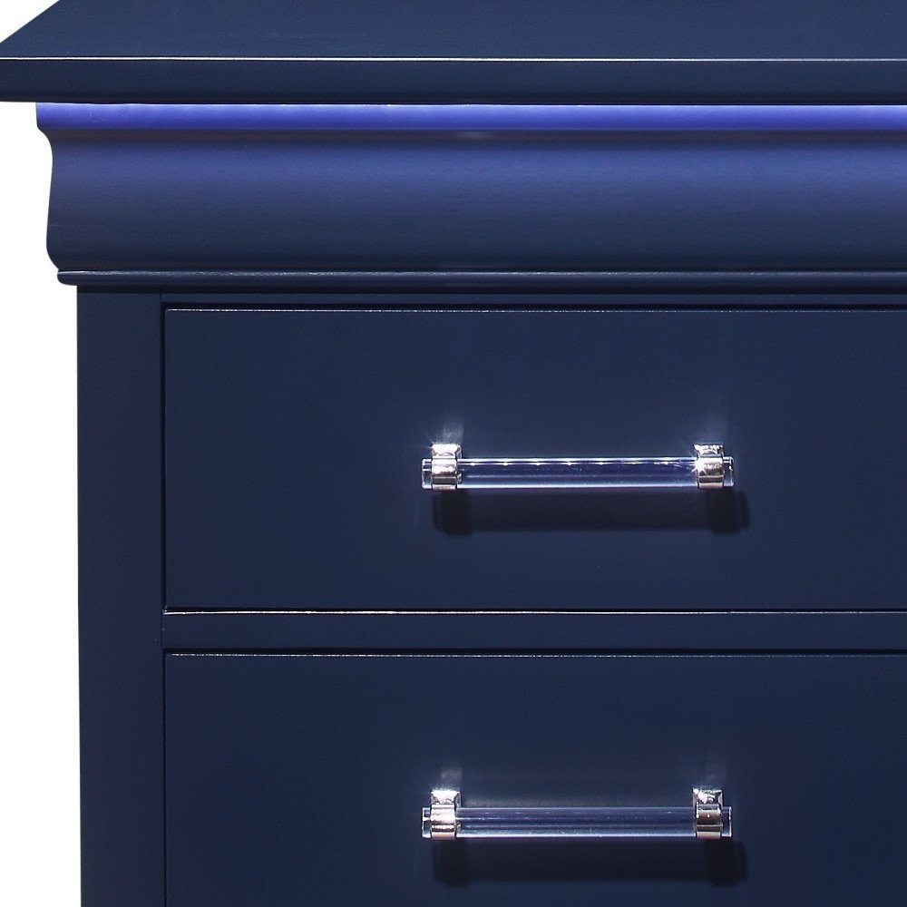 24" Blue Wood Lighted Two Drawer Nightstand