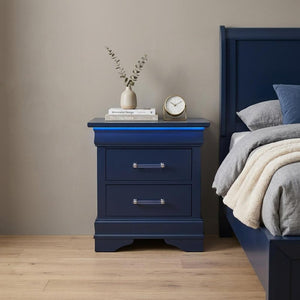 24" Blue Wood Lighted Two Drawer Nightstand