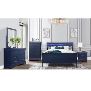 24" Blue Wood Lighted Two Drawer Nightstand