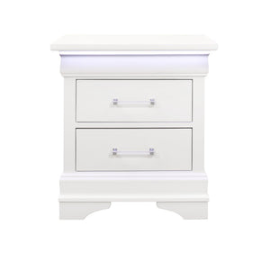 24" White Wood Lighted Two Drawer Nightstand