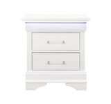 24" White Wood Lighted Two Drawer Nightstand