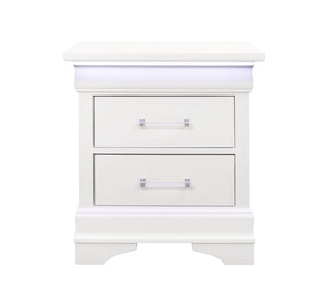 24" White Wood Lighted Two Drawer Nightstand