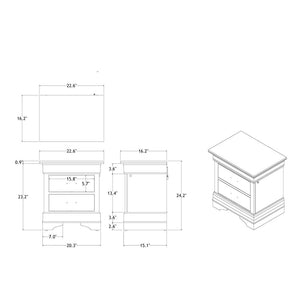 24" White Wood Lighted Two Drawer Nightstand