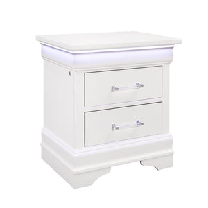24" White Wood Lighted Two Drawer Nightstand
