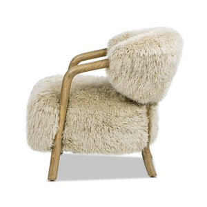 Becker - Rustic Oak Sheepskin Upholstered Accent Arm Chair - Taupe Beige by Couch.com