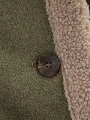Fuzzy Collared Neck Long Sleeve Jacket with Buttoned Closure and Cozy Pockets