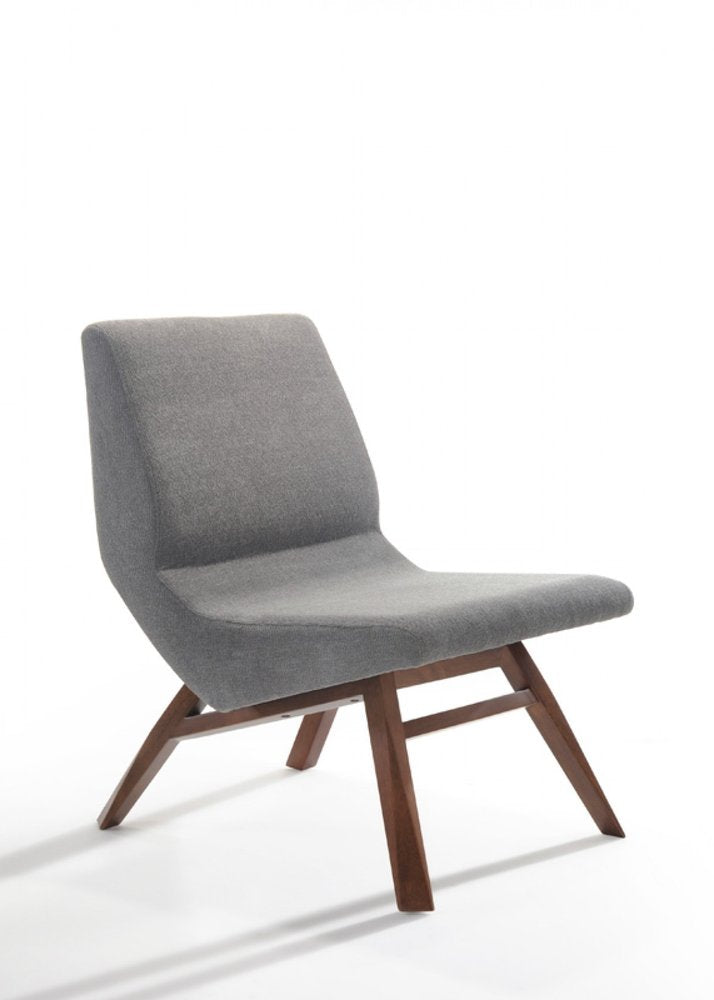 22" Gray And Brown Upholstered Lounge Chair With Ottoman