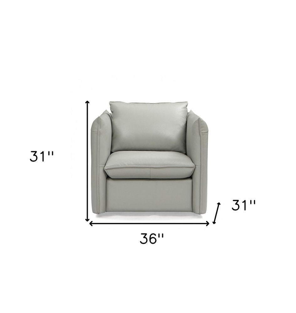 36" Gray And Silver Genuine Leather Swivel Lounge Chair