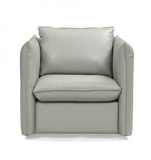 36" Gray And Silver Genuine Leather Swivel Lounge Chair
