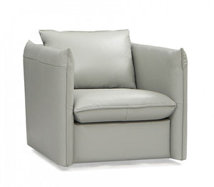 36" Gray And Silver Genuine Leather Swivel Lounge Chair