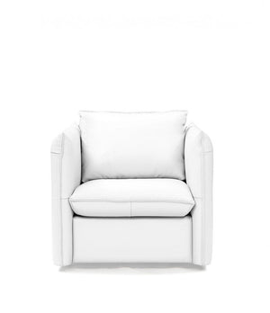 36" White And Silver Genuine Leather Swivel Lounge Chair