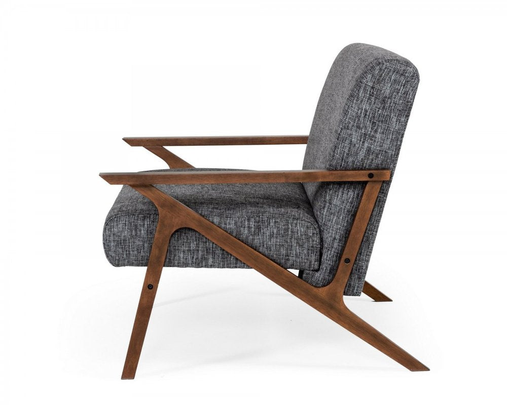 24" Gray And Brown Upholstered Arm Chair