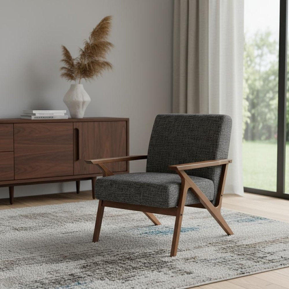 24" Gray And Brown Upholstered Arm Chair