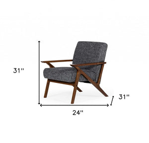 24" Gray And Brown Upholstered Arm Chair