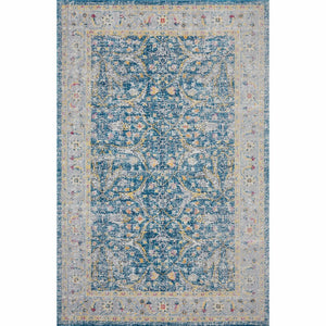 5' X 8' Blue Floral Stain Resistant Indoor Outdoor Area Rug