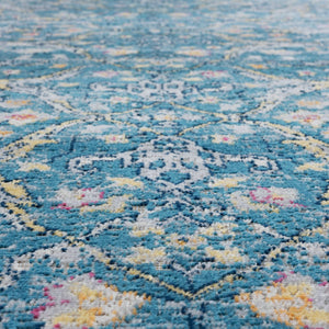 5' X 8' Blue Floral Stain Resistant Indoor Outdoor Area Rug