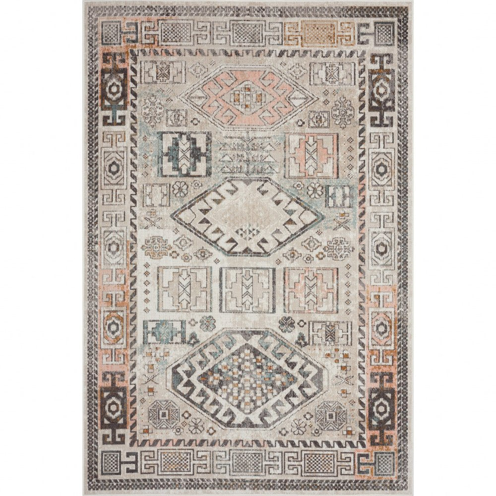 5' X 8' Cream Indoor Outdoor Area Rug