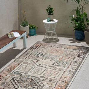 5' X 8' Cream Indoor Outdoor Area Rug