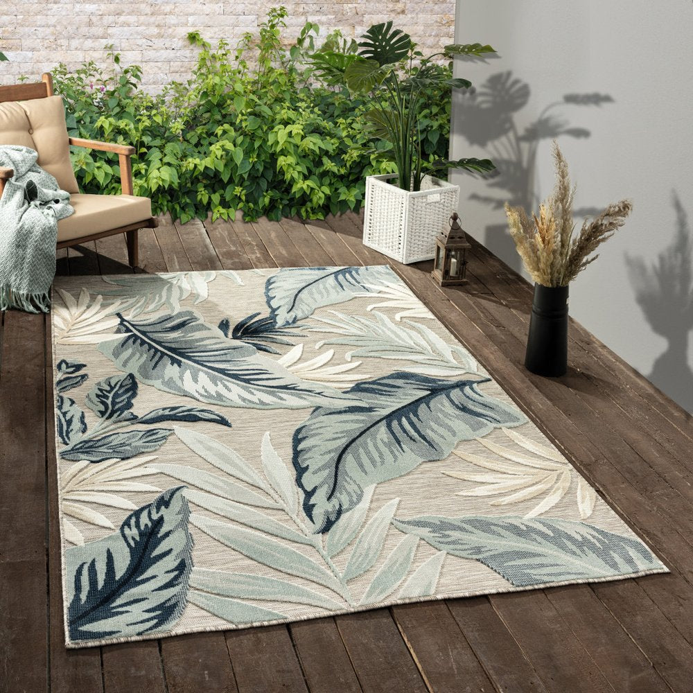 5' X 7' Blue And Gray Indoor Outdoor Area Rug