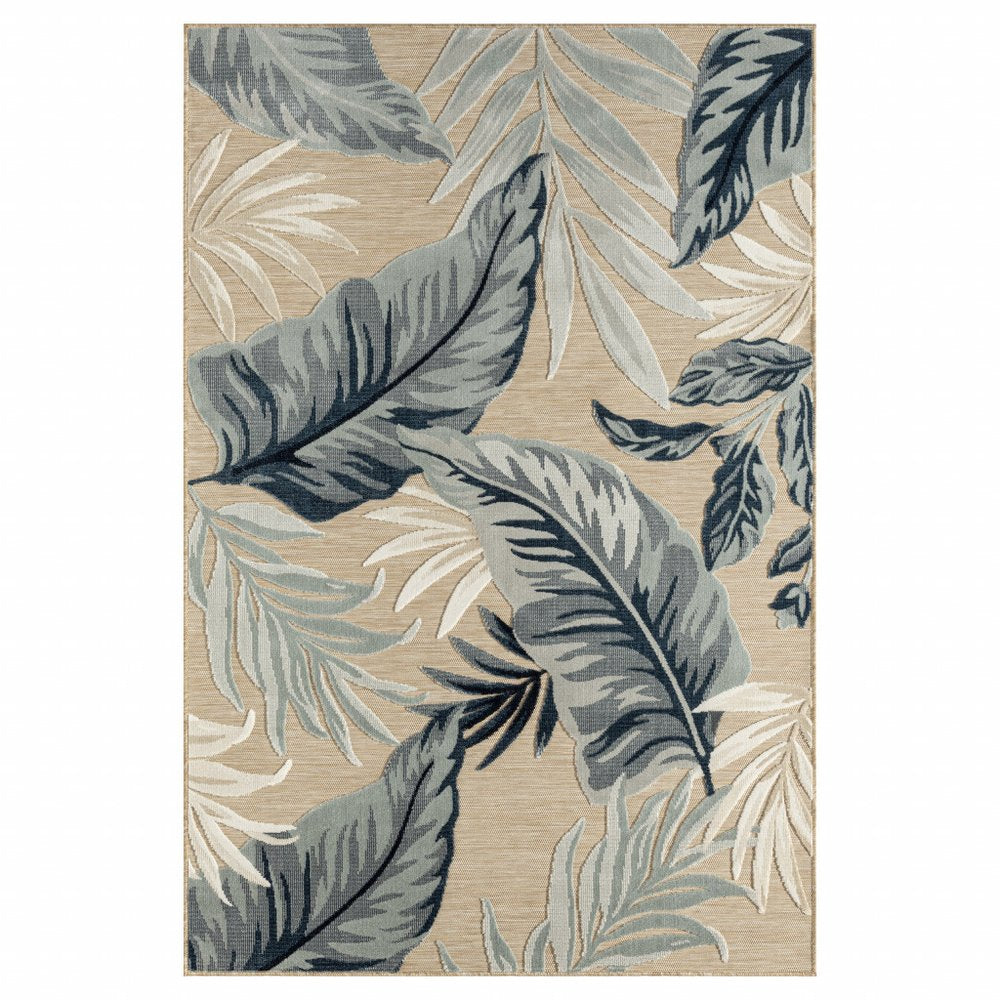 5' X 7' Blue And Beige Indoor Outdoor Area Rug