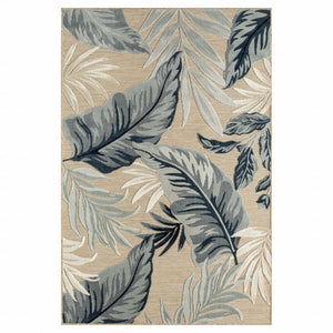 5' X 7' Blue And Beige Indoor Outdoor Area Rug