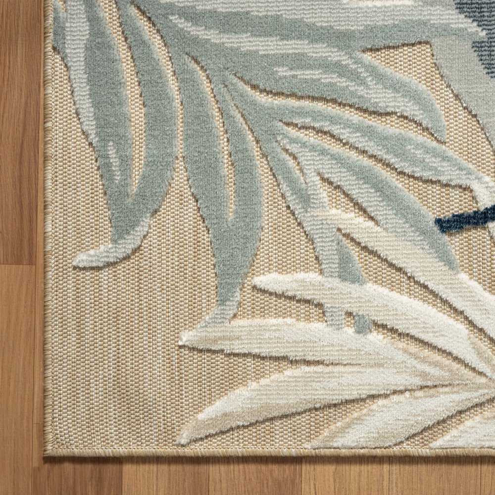 5' X 7' Blue And Beige Indoor Outdoor Area Rug