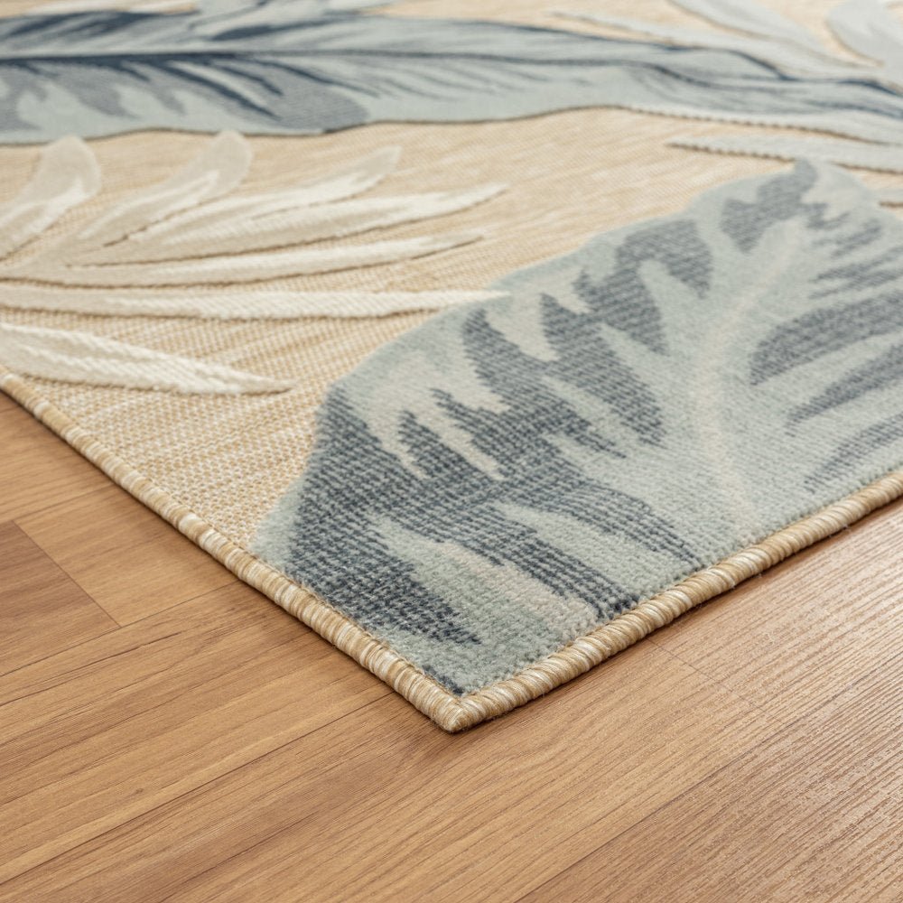 5' X 7' Blue And Beige Indoor Outdoor Area Rug