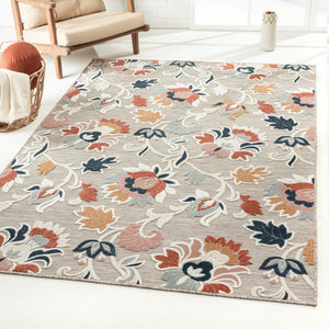 5' X 7' Blue And Gray Floral Stain Resistant Indoor Outdoor Area Rug