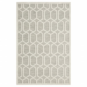 5' X 7' Gray And Ivory Geometric Stain Resistant Indoor Outdoor Area Rug