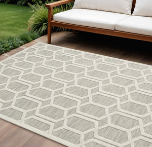 8' X 10' Gray And Ivory Indoor Outdoor Area Rug