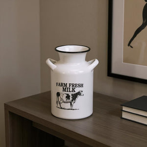 8" Black And White Metal Jug Vase