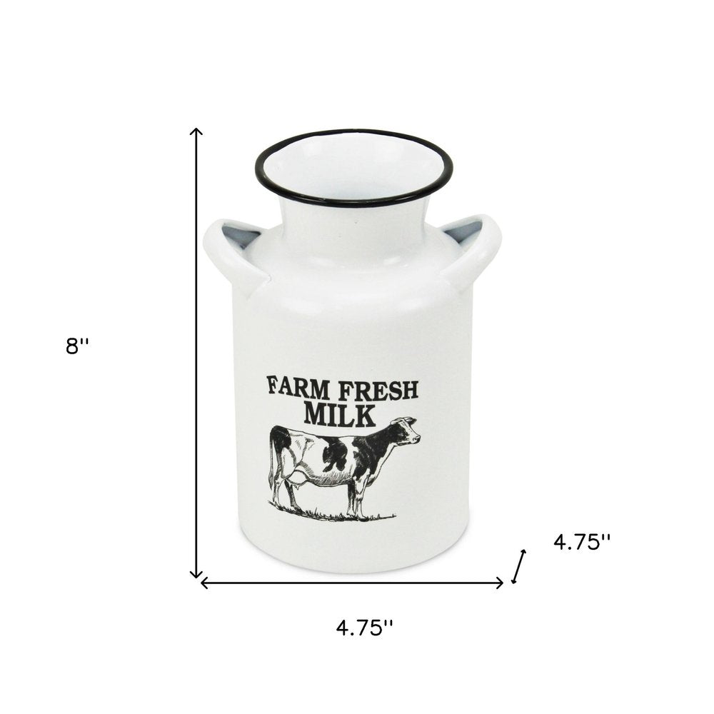 8" Black And White Metal Jug Vase