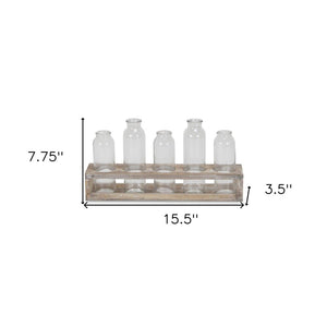 Set of Five Clear Cylinder Glass Decorative Bottles