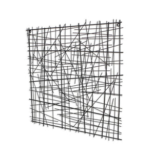 32" X 32" Black Handcrafted Abstract Lines Metal Hanging Dimensional Sculpture