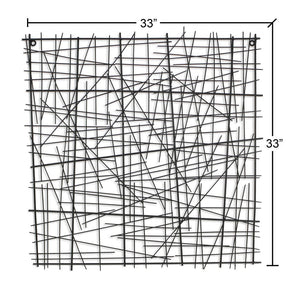 32" X 32" Black Handcrafted Abstract Lines Metal Hanging Dimensional Sculpture